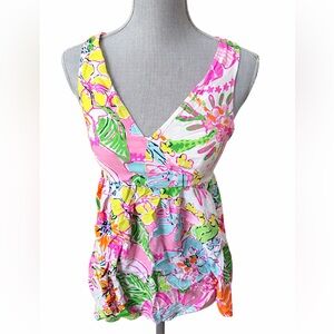 Lilly Pulitzer for Target Tropical Floral Sleeveless Top S Pink Green